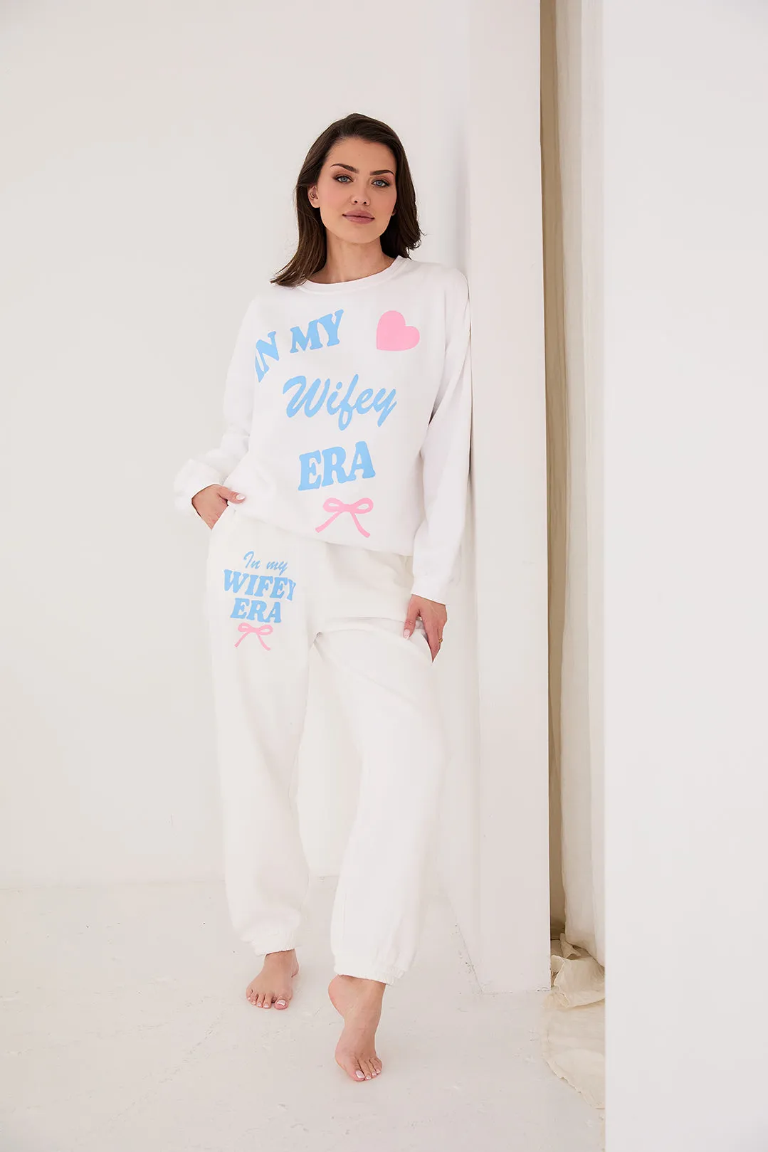 Personalised Bridal Sweatshirt and Jogger In My Wifey Era - White