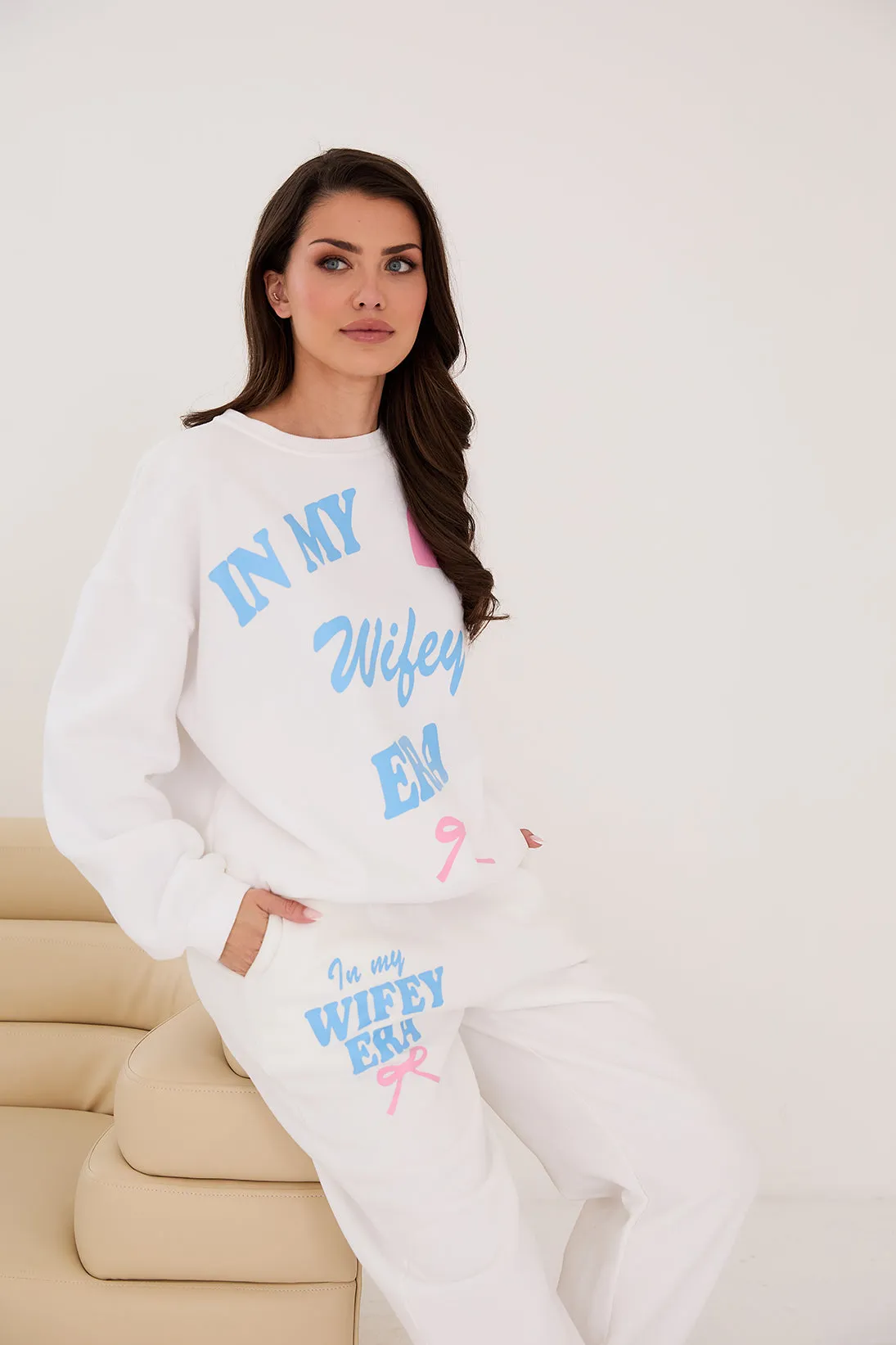 Personalised Bridal Sweatshirt and Jogger In My Wifey Era - White