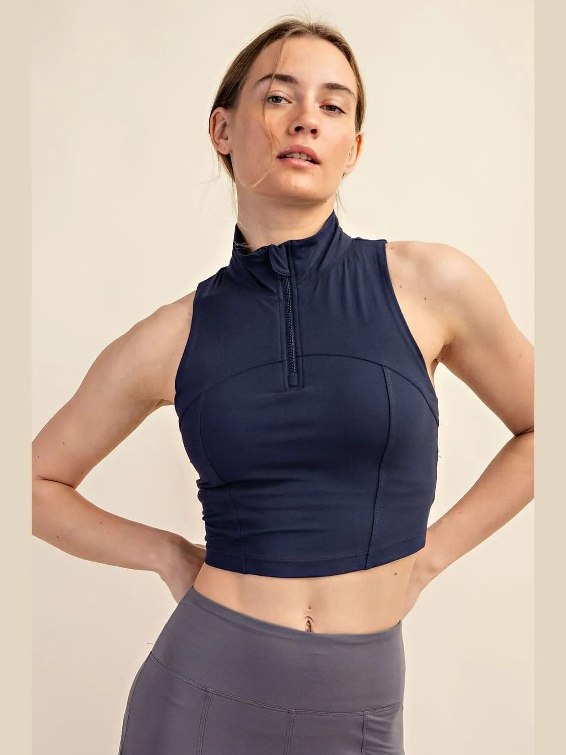 Recycled Cotton Butter Soft Cropped Half Zipped Top