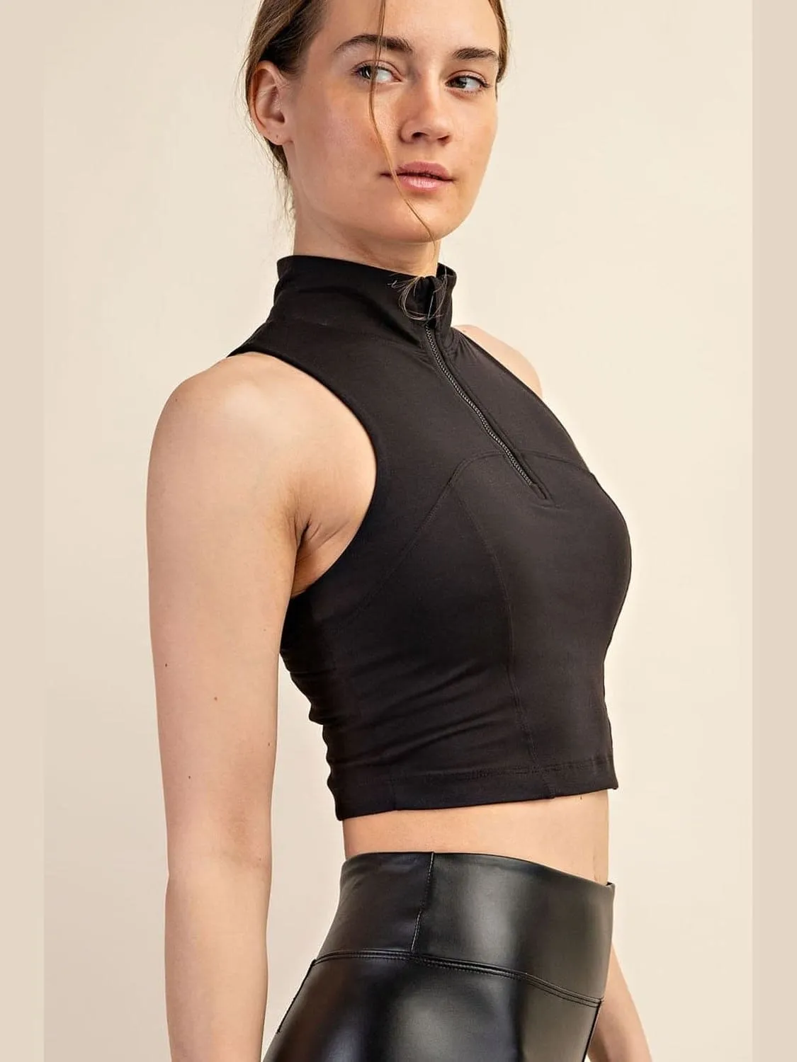 Recycled Cotton Butter Soft Cropped Half Zipped Top