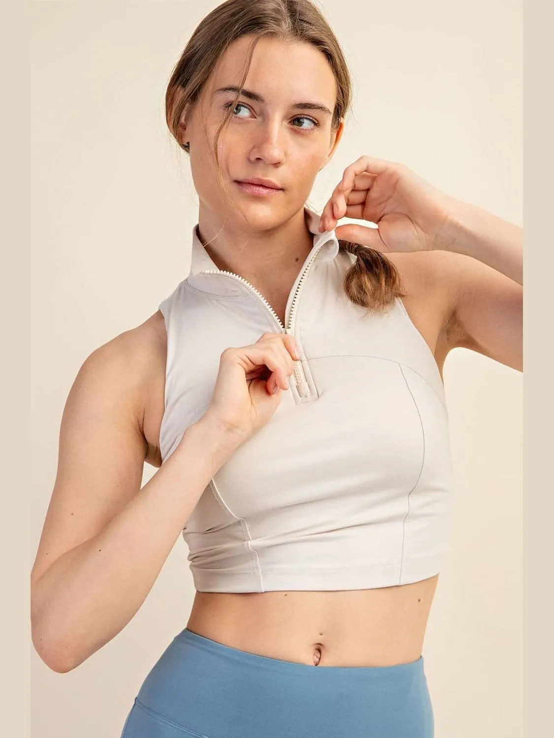 Recycled Cotton Butter Soft Cropped Half Zipped Top