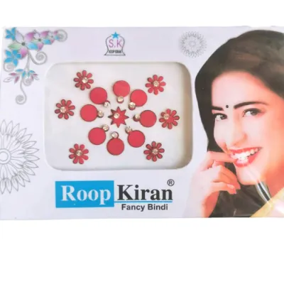 Red Round Floral Diamond Fashion Bindi Sticker