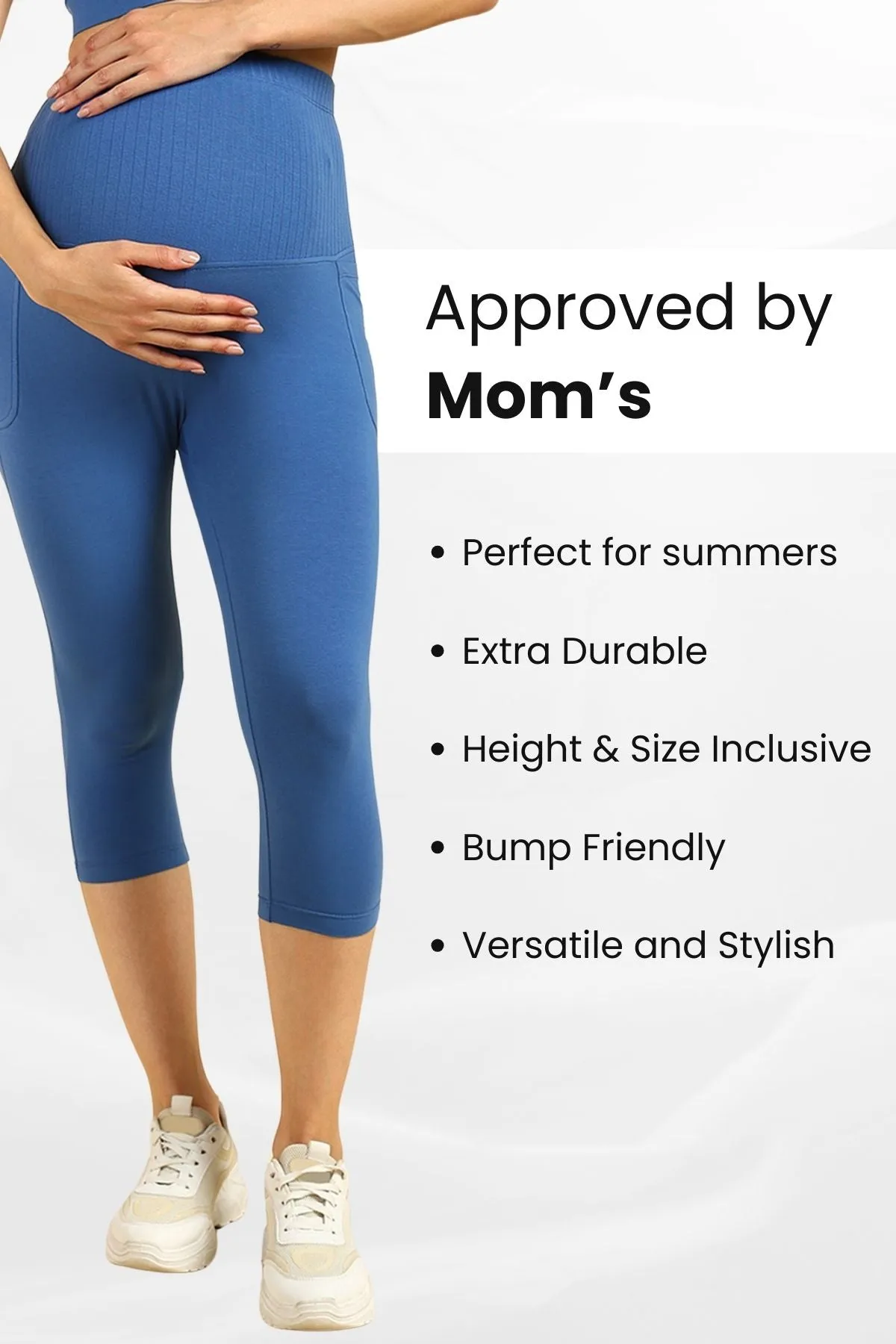 Ribbed Cotton Blue Maternity Capri (Pregnancy & Postpartum)