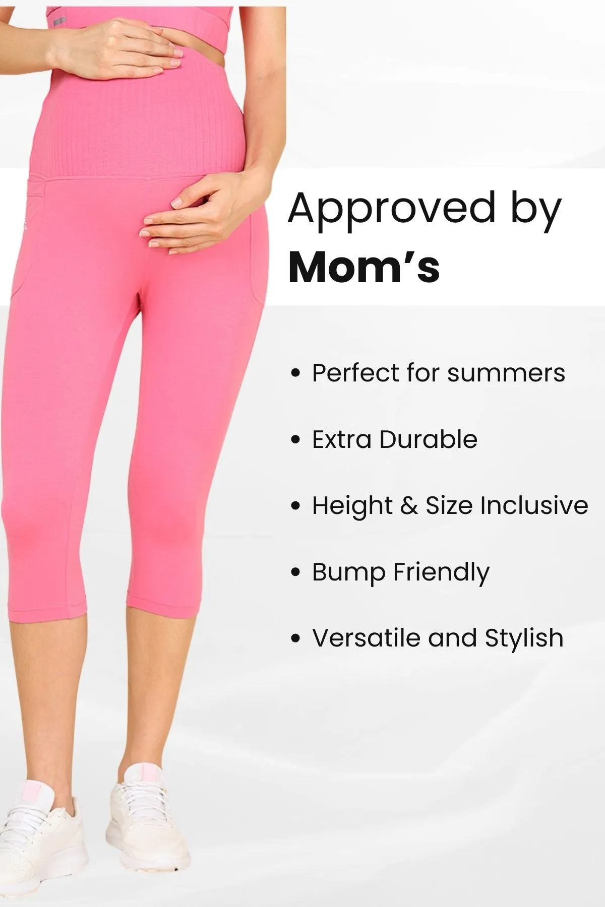 Ribbed Cotton Pink Maternity Capri (Pregnancy & Postpartum)