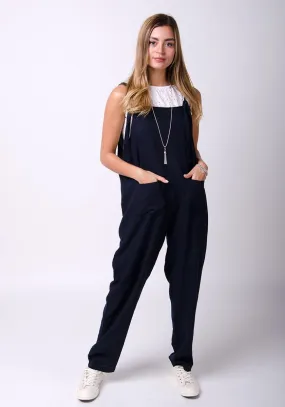 ROXANNE Linen Jumpsuit in Navy