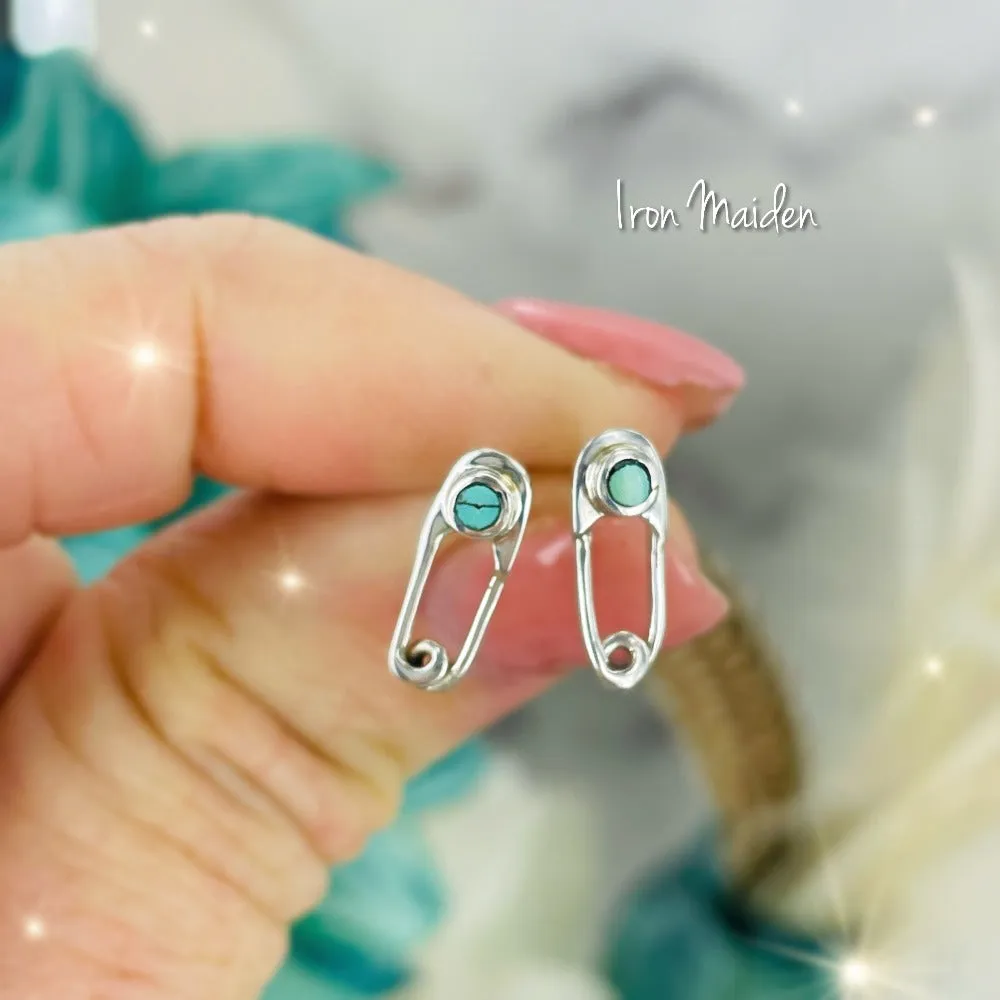 Safety Pin Turquoise stud earrings