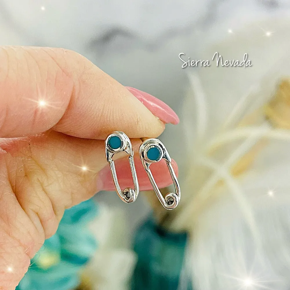 Safety Pin Turquoise stud earrings