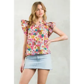 Shauna Flutter Sleeve Floral THML Top