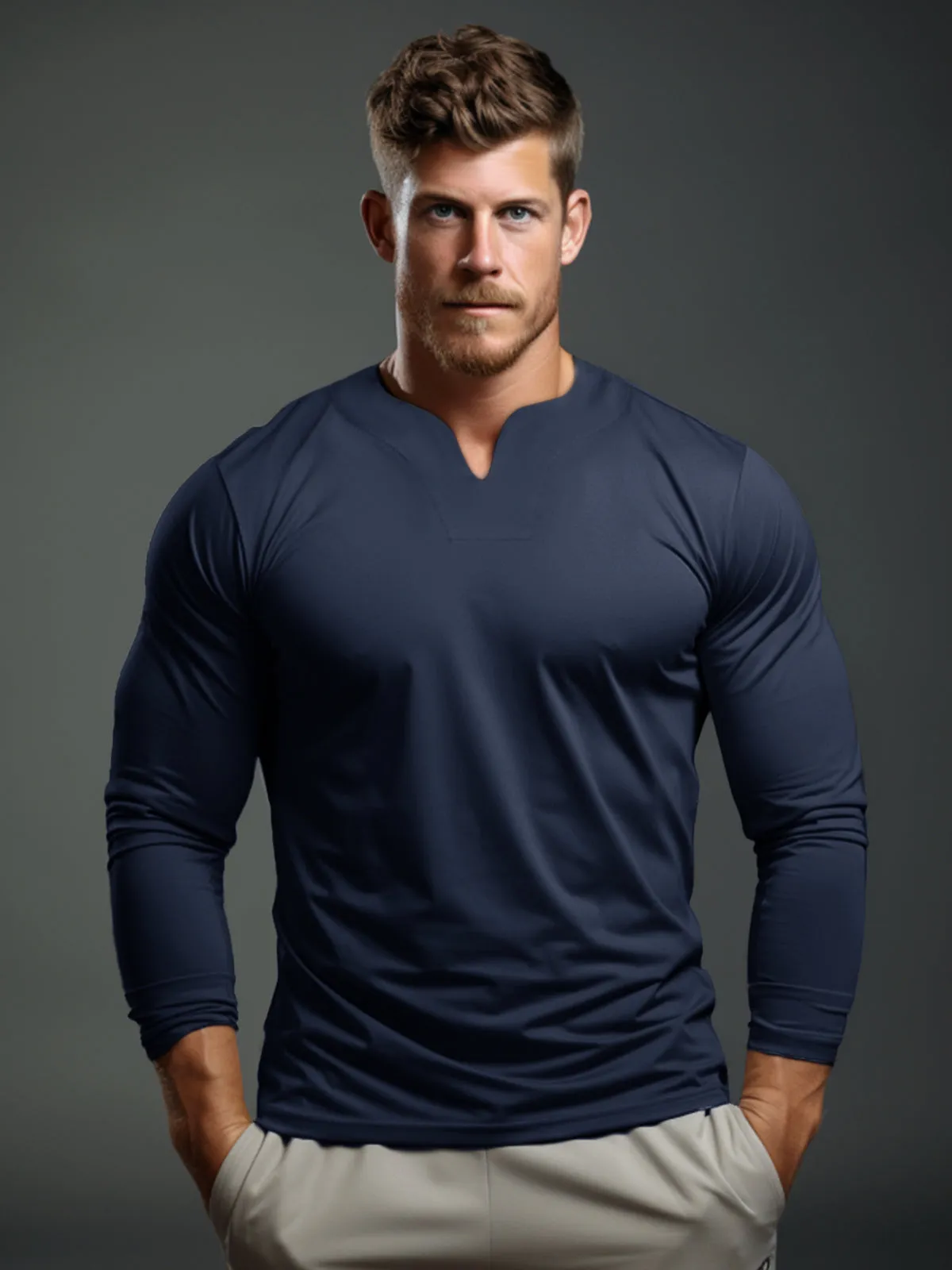 Society V-neck Cotton Long Sleeve Shirt