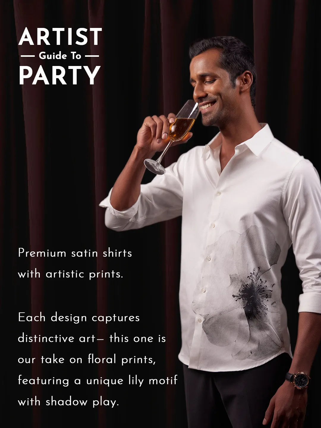 Unique Cotton Party Shirt with Lily Motif - Nocturnal