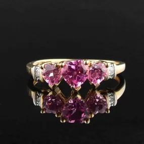 Vintage 10K Gold Diamond Pink Sapphire Heart Ring, Sz 6.5