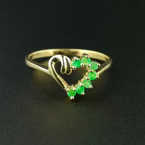 Vintage 10K Gold Emerald Heart Sweetheart Ring, Sz 7.5