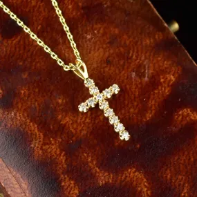 Vintage 14K Gold Diamond Cross Pendant Necklace