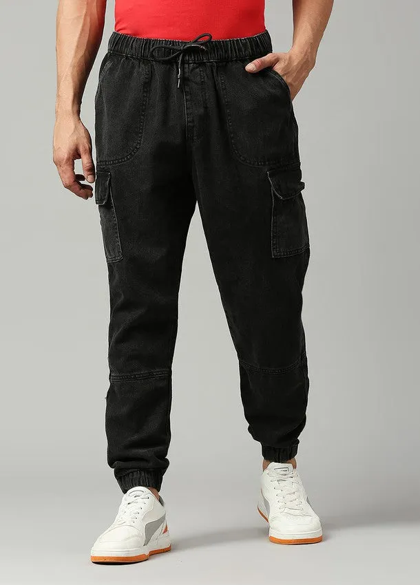 Washed Black Depp Cargo Pocket Cotton Jogger