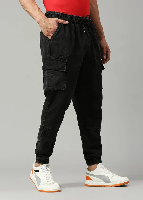 Washed Black Depp Cargo Pocket Cotton Jogger