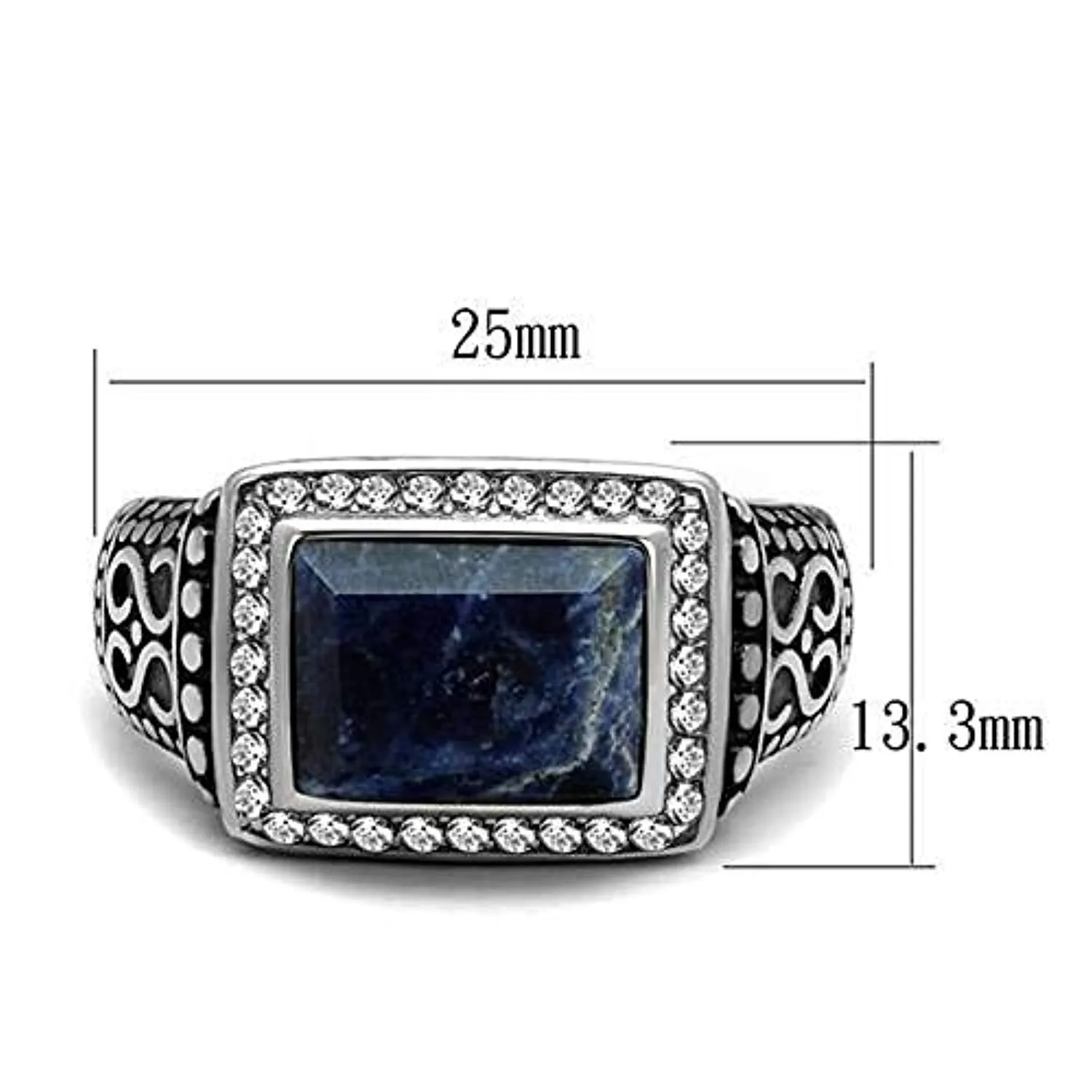 WildKlass Stainless Steel Ring High Polished Men Semi-Precious Capri Blue