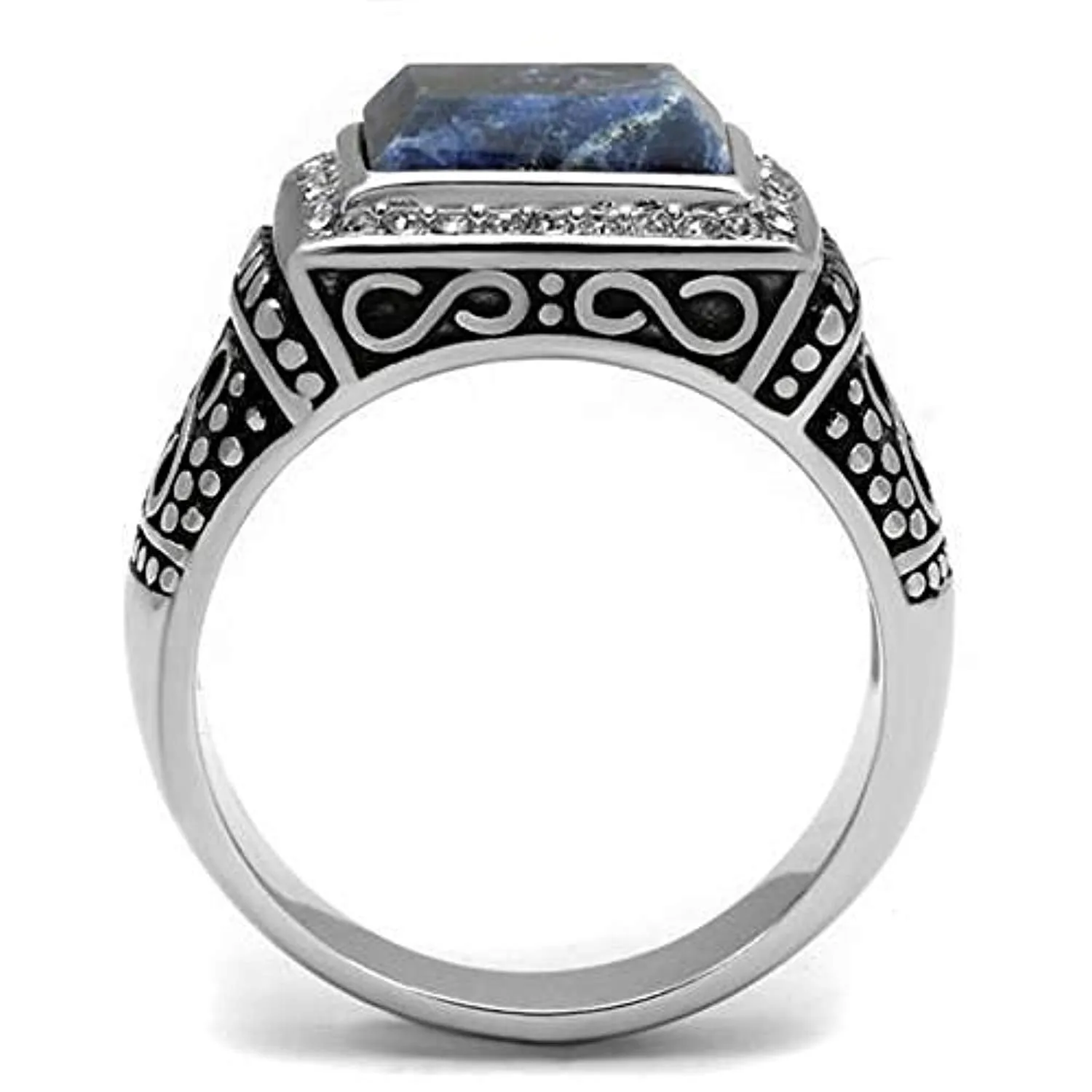 WildKlass Stainless Steel Ring High Polished Men Semi-Precious Capri Blue