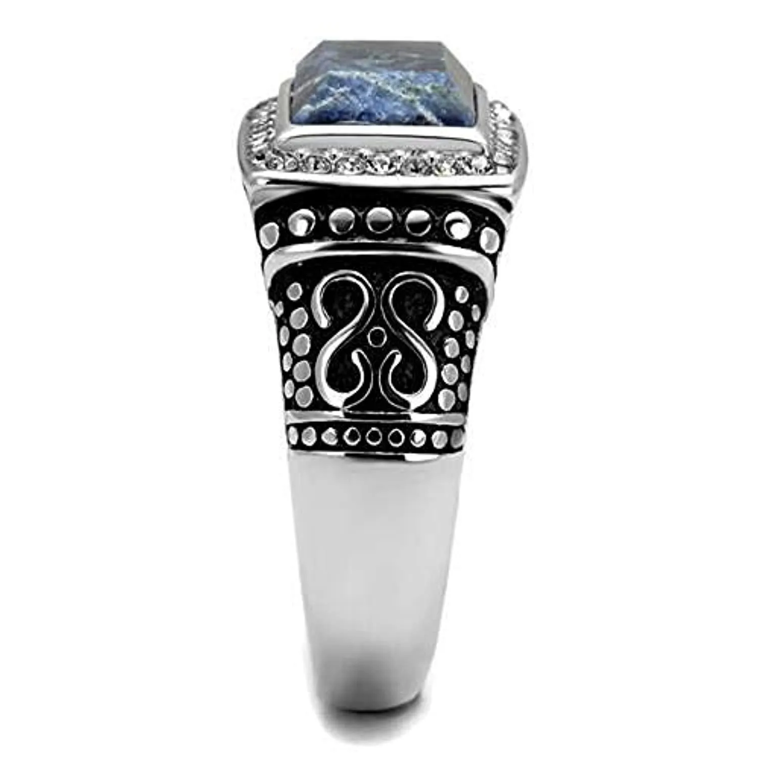 WildKlass Stainless Steel Ring High Polished Men Semi-Precious Capri Blue