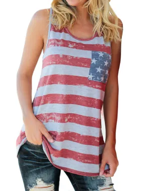 Women American Flag Print Back Bowknot Top